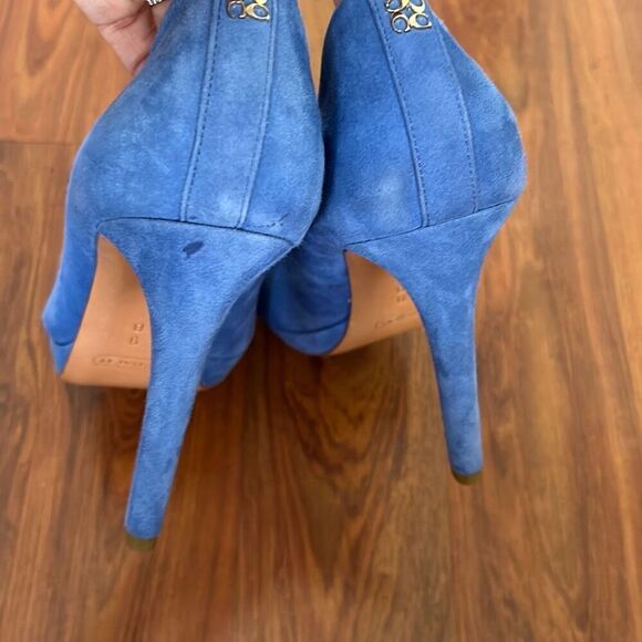 COACH blue suede platform high heel size 9 peep toe - Picture 3 of 7